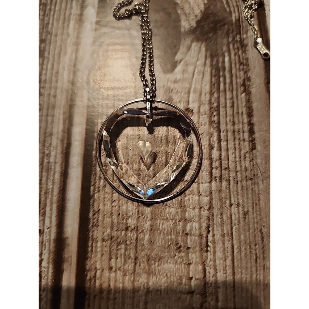 Crystal Floating Heart Pendant  Necklace, Silvertone.